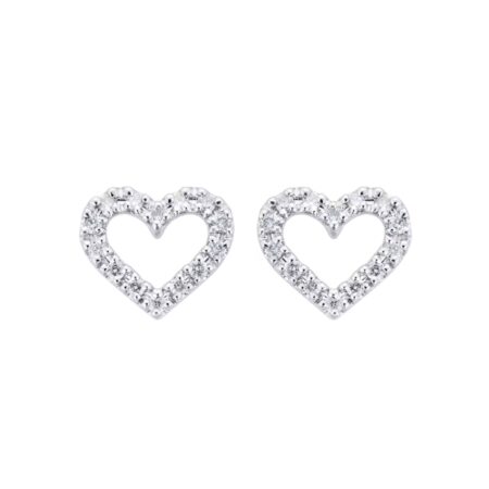 9ct White Gold 0.15cttw Open Heart Stud Earrings